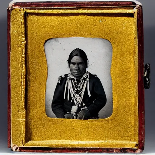 Prompt: portrait of an inca, daguerreotype