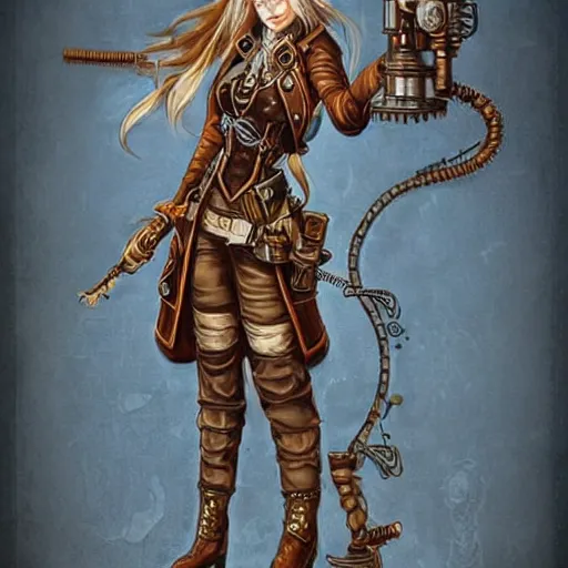 Prompt: female steampunk artificer, hyper detailed