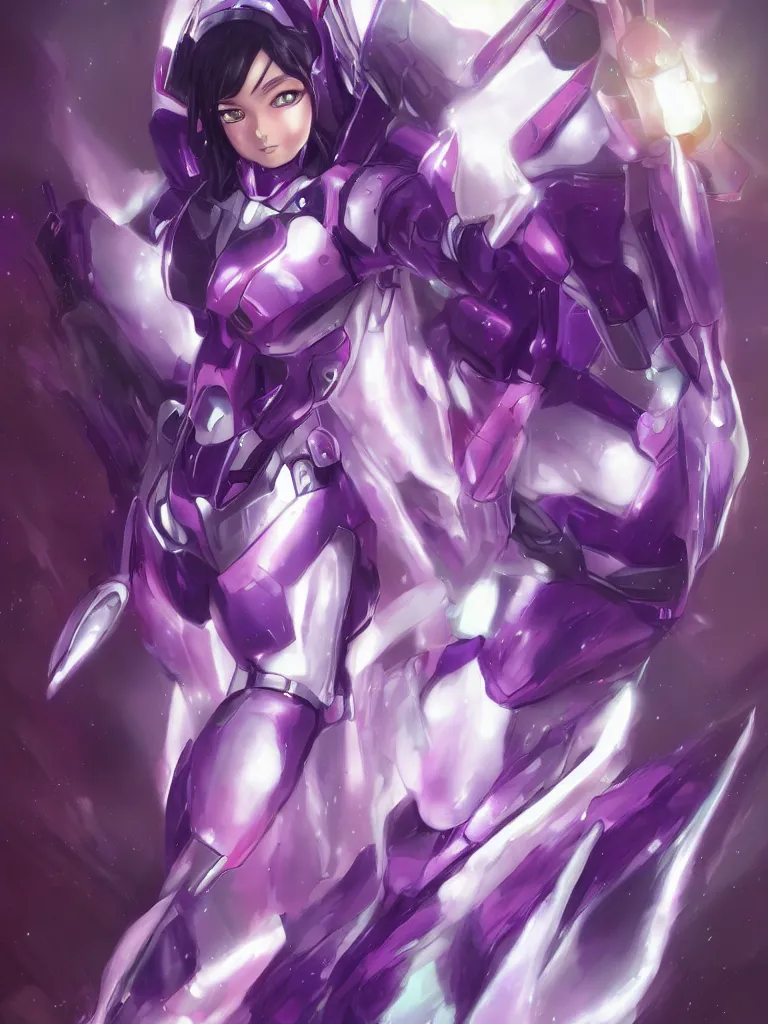 Image similar to A realistic anime portrait of a woman in a Gundam suit with glowing purple, digital painting, by Stanley Artgerm Lau, Sakimichan, WLOP and Rossdraws, digtial painting, trending on ArtStation, SFW version