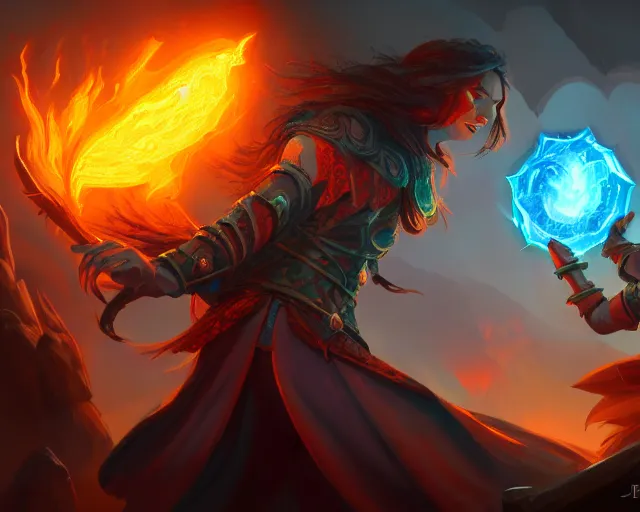 Prompt: fire spell, deep focus, d & d, fantasy, intricate, elegant, highly detailed, digital painting, artstation, concept art, matte, sharp focus, illustration, hearthstone,