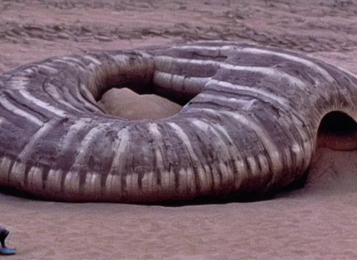 Prompt: sandworm scene from the 1 9 9 4 science fiction film dune