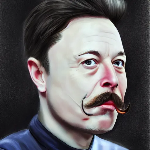 Image similar to elon elon with extra scratchy mcpatchy facial hair and a wispy fu manchu, photorealistic digital painting