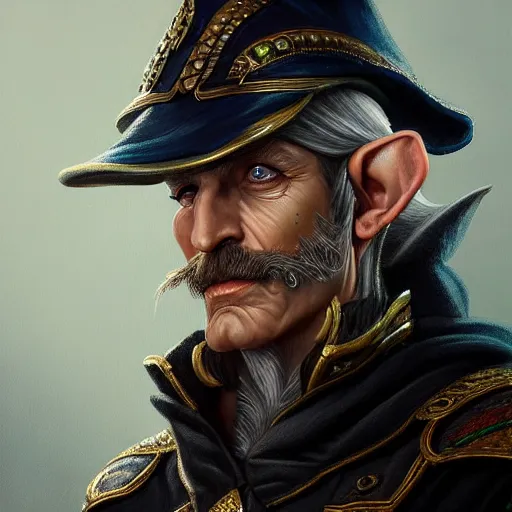 Image similar to portrait painting of an older elven policeman, sharp focus, award - winning, trending on artstation, masterpiece, highly detailed, intricate. art by merwild and ernesto irawan and rachel denton