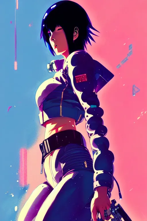 Prompt: a ultradetailed beautiful panting of motoko kusanagi wearing a jacket, by conrad roset, greg rutkowski and makoto shinkai, trending on artstation