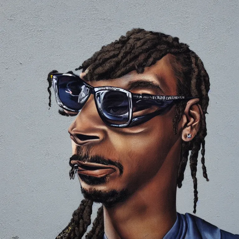 Prompt: Street-art portrait of Snoop Dog in style of Etam Cru, photorealism