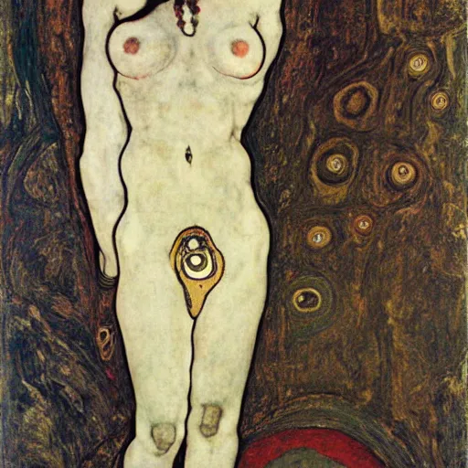 Image similar to goddess of transcendential consciousness, egon schiele, gustav klimt