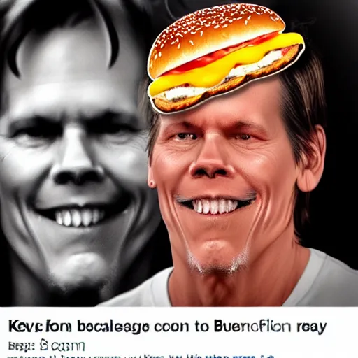 Image similar to kevin bacon face wrapped inside a cheeseburger