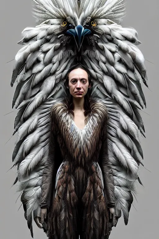 Prompt: epic professional digital art of female human - eagle hybrid animal wearing air force jumpsuit, humanoid feathered head, eagle beak, painting, by iris van herpen, artgerm, leesha hannigan, artstation, cgsociety, wlop, epic, much wow, much detail, gorgeous, detailed, cinematic, masterpiece