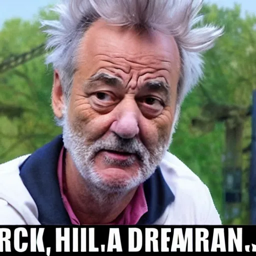 Image similar to !dream the roll of Rick Sanchez will be played by Bill Murray, spikey hair, white lab coat, photography