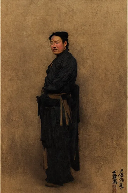 Prompt: handsome ancient chinese midget hero in black clothes, character design, painting by gaston bussiere, katsuya terada, nc wyeth, greg rutkowski, craig mullins, vermeer, frank frazetta, mucha, tom of finland, trending on artstation, jeffery catherine jones