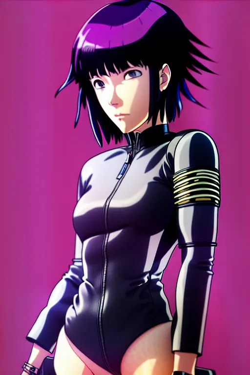 Image similar to a fullbody portrait of motoko kusanagi the major ghost in the shell : : stand alone complex, in leather bike costume : : by ilya kuvshinov, rossdraws, artgerm, sola digital arts, anti aliasing, raytracing : :