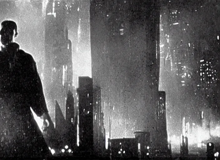 Prompt: scene from the 1932 science fiction film Blade Runner