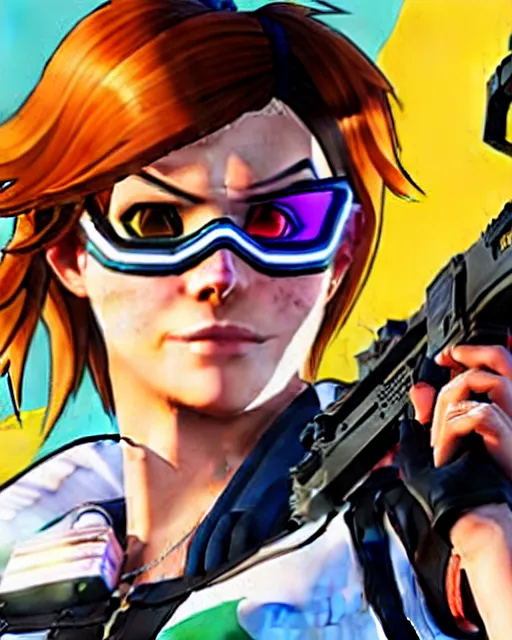 Image similar to gta 5, grand theft auto 5 cover art of tracer from overwatch