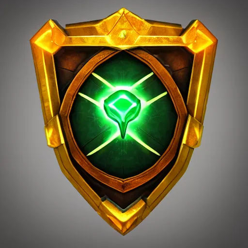 Prompt: green shield fantasy epic legends game icon stylized, digital illustration radiating, a glowing aura, global illumination, ray tracing, 8 k high definition, intricate details, octane render, unreal engine, trending on arstation