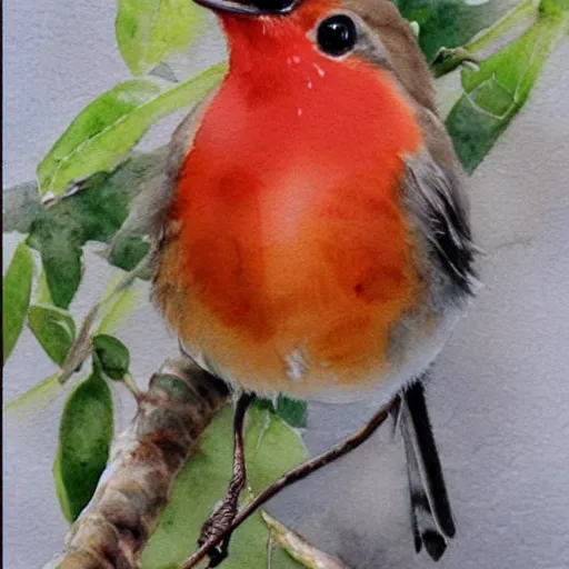 Image similar to watercolor painting of robin bird, very very very very very beautiful nature art, masterpiece, realistic and detailed