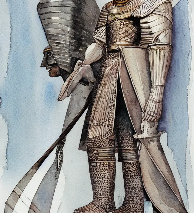 Prompt: a watercolor ink painting of a egyptian knight in the style of jean giraud in the style of moebius trending on artstation deviantart pinterest detailed realistic hd 8 k high resolution
