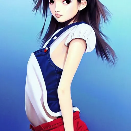 Image similar to a beautiful young japanese natalie portman alluring gravure model, wearing elegant designer overalls, elegant overalls with mesoamerican patterns, mesoamerican native street fashion, princess mononoke, by and wlop and ilya kuvshinov and artgerm and, aesthetic, gorgeous, stunning, alluring, attractive, artstation, pinterest, digital art