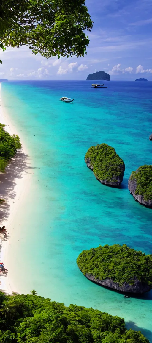 Image similar to koh krabi koh phiphi costa rica, crystal clear blue water white sandy beach, 8 k wallpaper, stunning photography, beautiful lighting, dslr