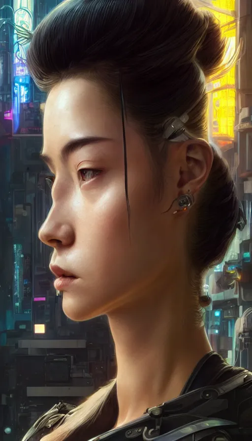 Image similar to cyberpunk, perfectly-centered-Portrait of the most beautiful women on the planet, mechanic, lost, visor, yakuza, sweaty, asian, insane, intricate, highly detailed, digital painting, artstation, concept art, smooth, sharp focus, illustration, Unreal Engine 5, 8K, art by artgerm and greg rutkowski and alphonse mucha