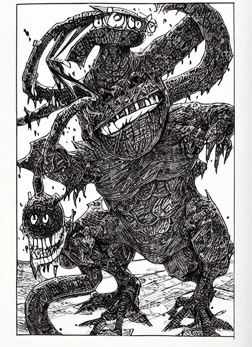 Image similar to the pokemon missingno as a d & d monster, pen - and - ink illustration, etching, by russ nicholson, david a trampier, larry elmore, 1 9 8 1, hq scan, intricate details, high contrast