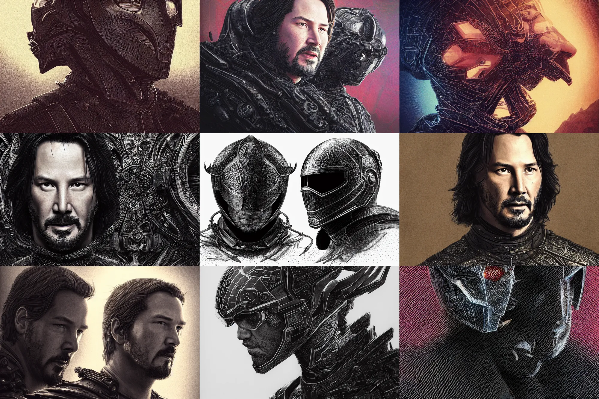 Prompt: portrait isometric drawing, printerest, keanu reeves in black dragon armor, intricate, epic lighting, cinematic composition, hyper realistic, 8k resolution, unreal engine 5, by Artgerm, tooth wu, dan mumford, beeple, wlop, rossdraws, James Jean, Andrei Riabovitchev, Marc Simonetti, yoshitaka Amano, Artstation