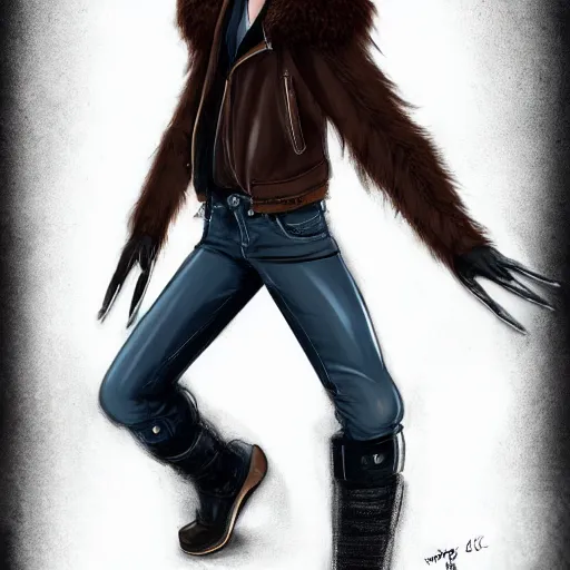 Image similar to A fox with a small head wearing a leather jacket and leather jeans and leather gloves, trending on FurAffinity, energetic, dynamic, digital art, highly detailed, FurAffinity, high quality, digital fantasy art, FurAffinity, favorite, character art