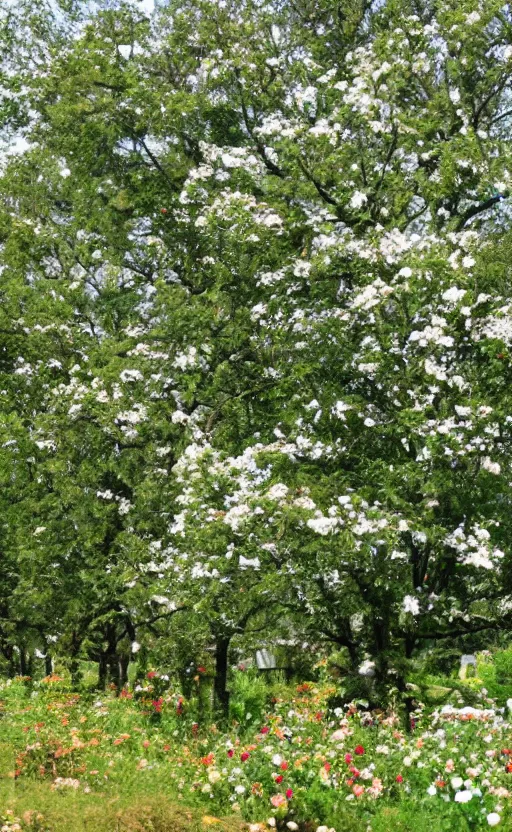 Image similar to flower - sized trees and tree - sized flowers
