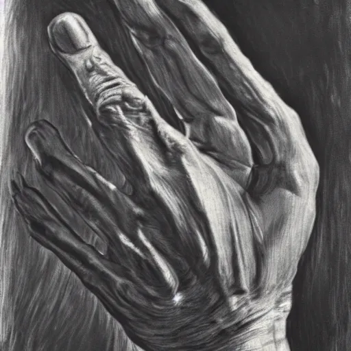 Prompt: detailed study of a human hand waving, flickr, Lucian Freud