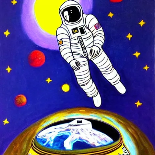 Image similar to unreal art of steed situated on top of astronaut that standing on all fours