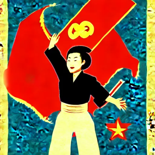 Prompt: xinyan from genshin impact in the style of soviet propaganda from the cold war