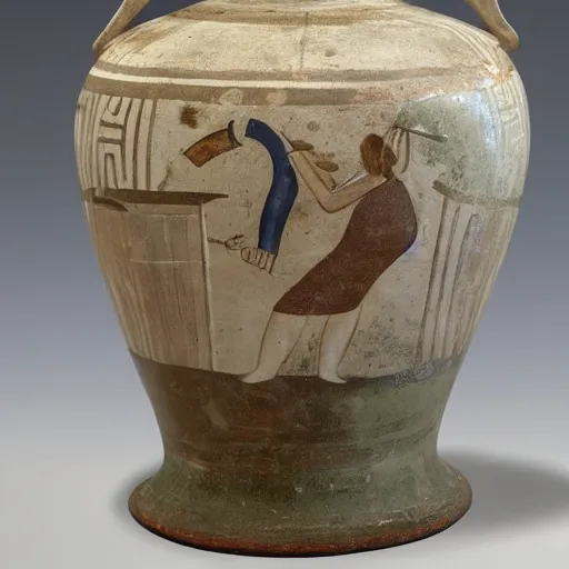 Prompt: Greek amphora depicting a westie