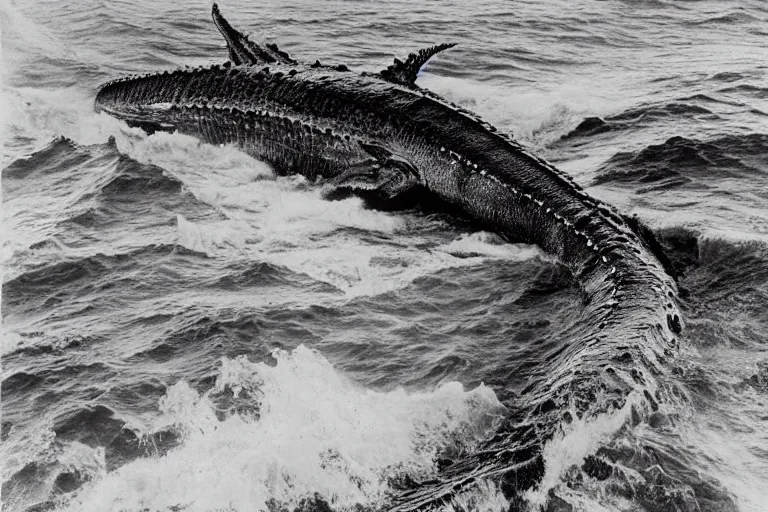 Prompt: ''photo taken of the splendorous leviathan at sea by professional photographer richard avedon, black & white, high resolution, extremely detailed, realistic''