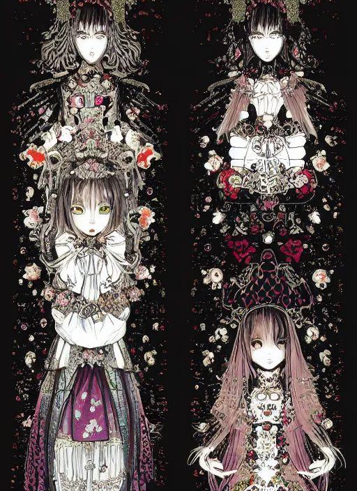 Image similar to baroque bedazzled gothic royalty frames surrounding a pixelsort emo demonic horrorcore japanese beautiful early computer graphics automaton doll, by guro manga artist Shintaro Kago