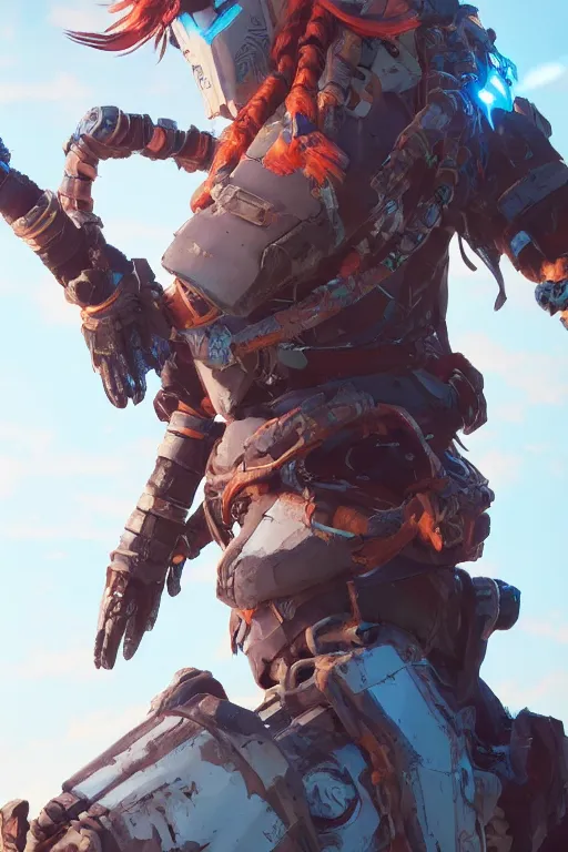 Image similar to combination suit armor aloy horizon forbidden west horizon zero dawn robot ninja mask helmet backpack tribal, aesthetic octane render, 8 k hd resolution, by ilya kuvshinov and cushart krentz and gilleard james radiating a glowing aura cgi rtx 2 0 2 2