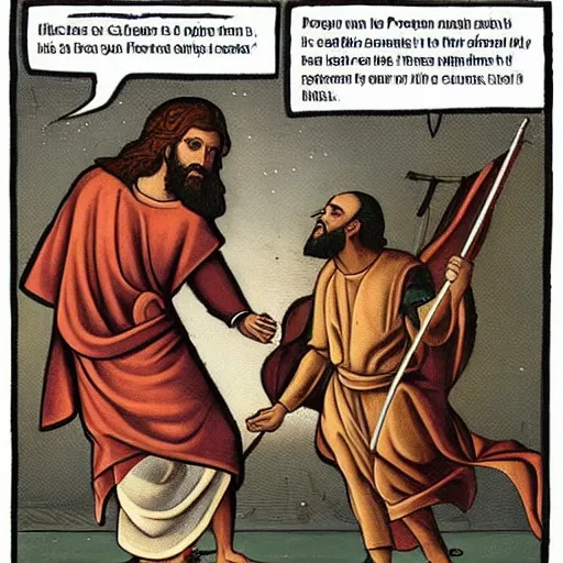 Image similar to Jesus fighting the pope