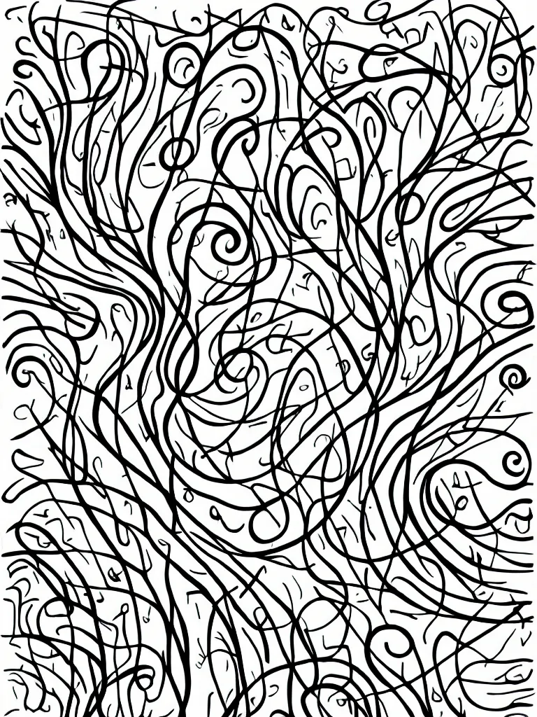 Prompt: abstract single line thick sharpie drawing, acorn grows to becomes tree in shape of treble clef, splash of color, calm serene, accurate, delicate coloring in sheet