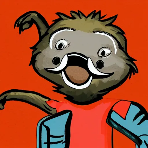 Prompt: an anthropomorphic sloth dancing with joy zoomed out