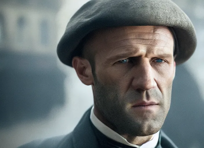 Prompt: film still of Jason Statham as Thomas Shelby in Peaky Blinders, 4k