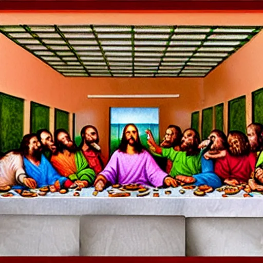 Image similar to jesus christ the last supper pizza party