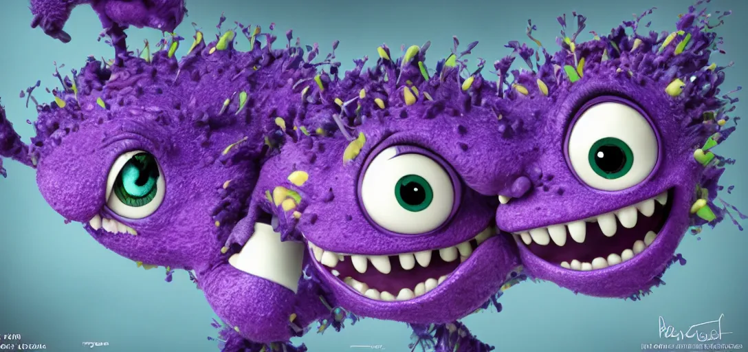 Image similar to a purple monster which is adorable, pixar, 4k, 100mm, full monster in frame