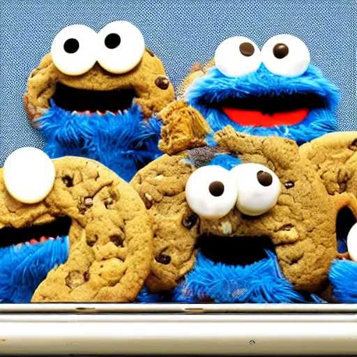 Image similar to Cookie Monster reacting to his cookie stocks tanking