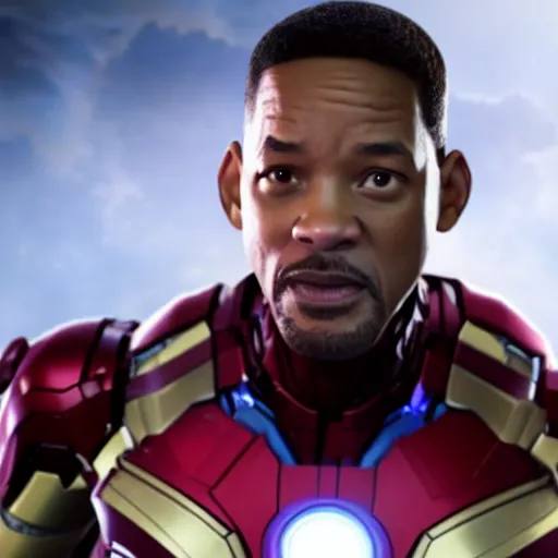 Prompt: A still of Will Smith as Iron-Man on Avengers Endgame, award winning photo, unreal engine, highly detailed features