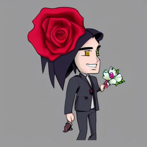 Image similar to digital painting, accurate details, james from team rocket holding a rose, elegant, cool, trending on deviantart, artstation,