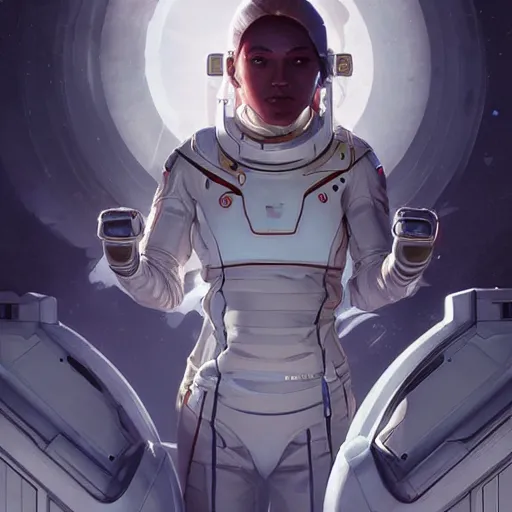 Prompt: symmetry! futuristic armed astronaut, apex legends, illustration, highly detailed, art by artgerm and greg rutkowski and alphonse mucha