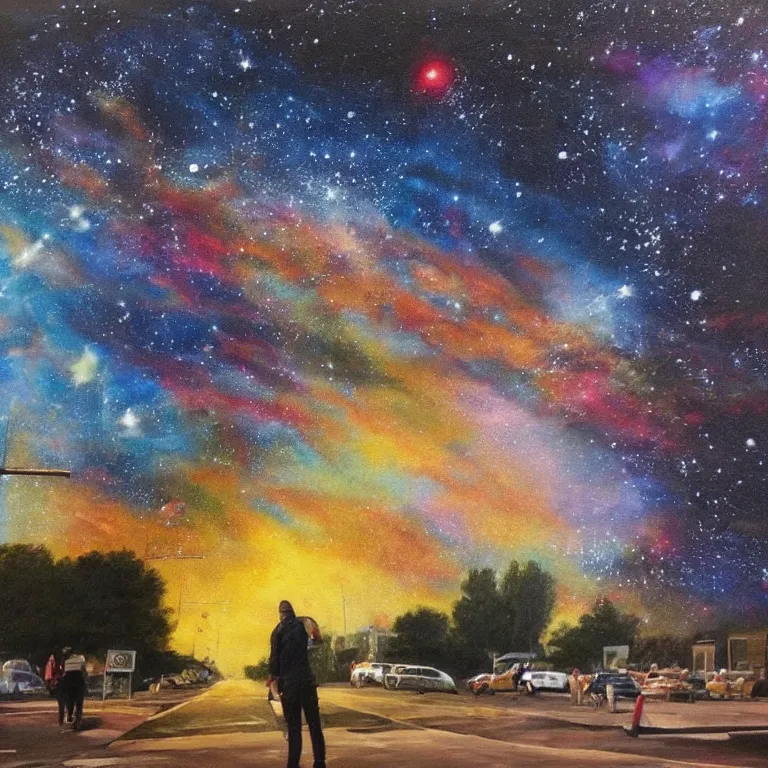 Image similar to Street-art painting of the Milky Way, photorealism