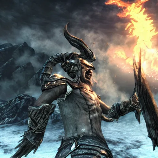 Prompt: skyrim anime, detailed, lighting, dragon fight, fire, mythical, tower