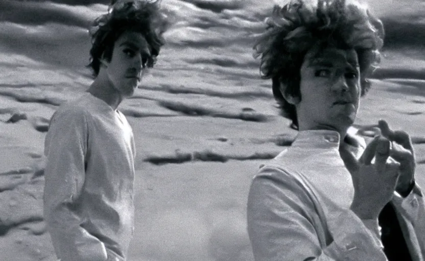 Image similar to screenshot of Julian Moore in 2001 Space Oddyssey (1968) by Stanley Kubrick, 4k still frame, windy hair, cinematic lighting, stunning cinematography, hyper detailed scene, anamorphic lenses, kodak color film stock