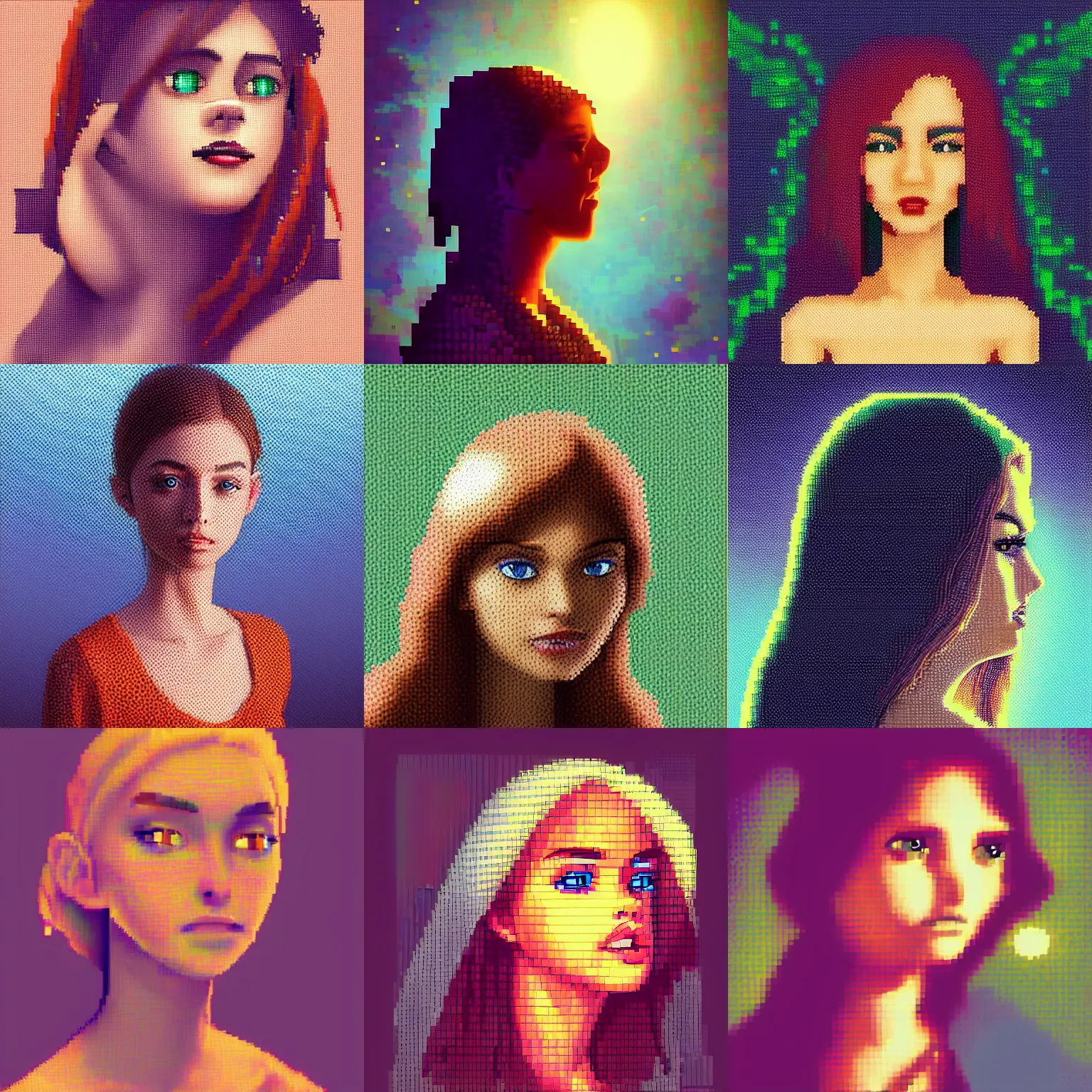 Prompt: a girl ,fantastic lighting, pixel art, high detail , 16 bits, 2d,pointillisme