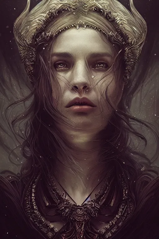 Image similar to Majestic and regal portrait of a female lady, intricate, epic, elegant, menacing, fantasy, highly detailed, digital painting, hard focus, beautiful volumetric lighting, epic light, ultra detailed, Horror, souls, ghosts, smoke by Leesha Hannigan, Ross Tran, Thierry Doizon, Kai Carpenter, Ignacio Fernández Ríos