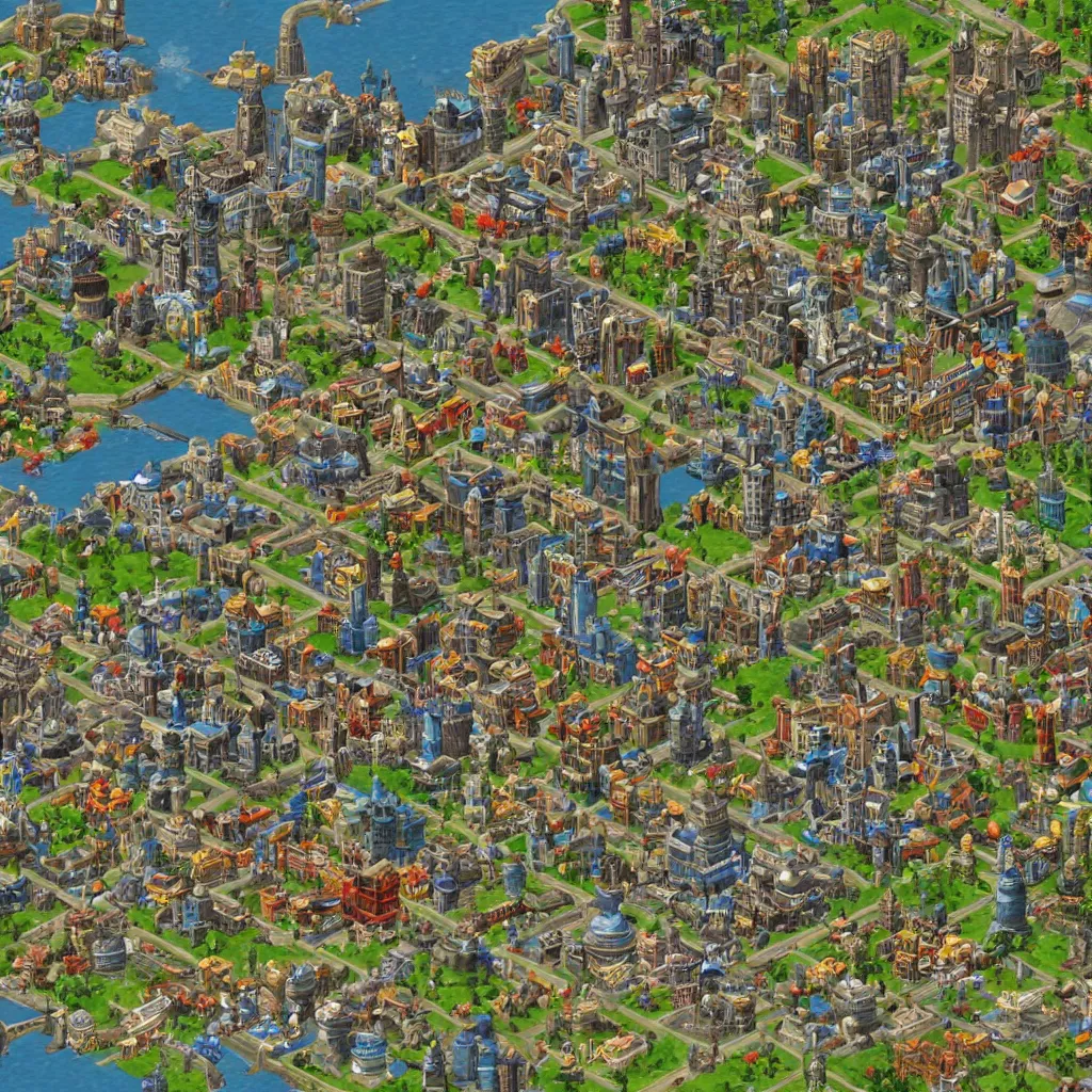 Prompt: Stormwind City in Sim City 2000